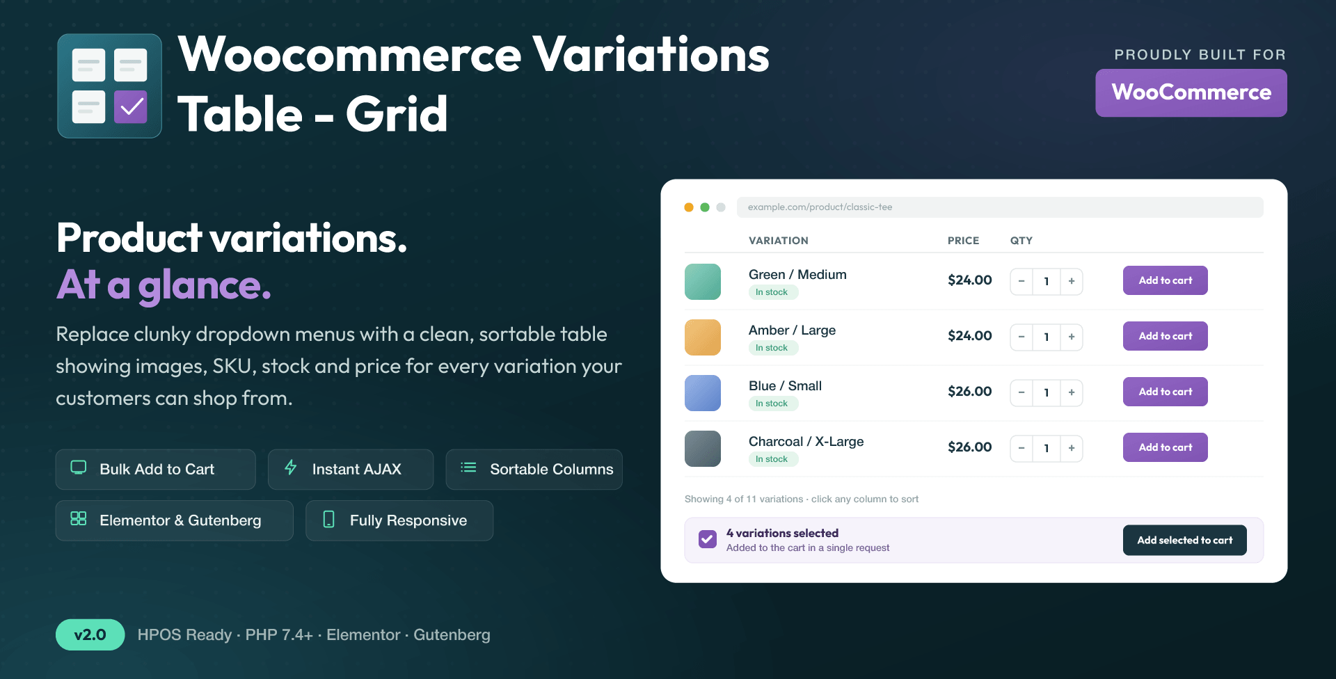 WooCommerce Variations to Table - Grid